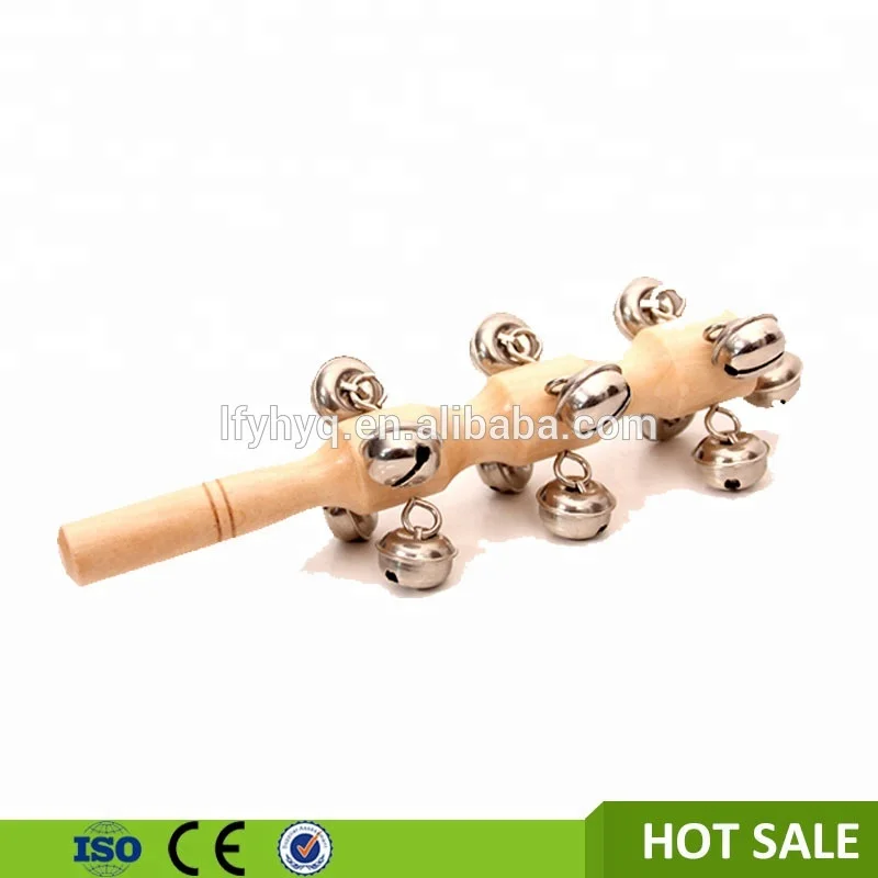 
music gift for children hand woody ring the bell Baby rattles wooden Jingle Stick with bells Sleigh Bells 