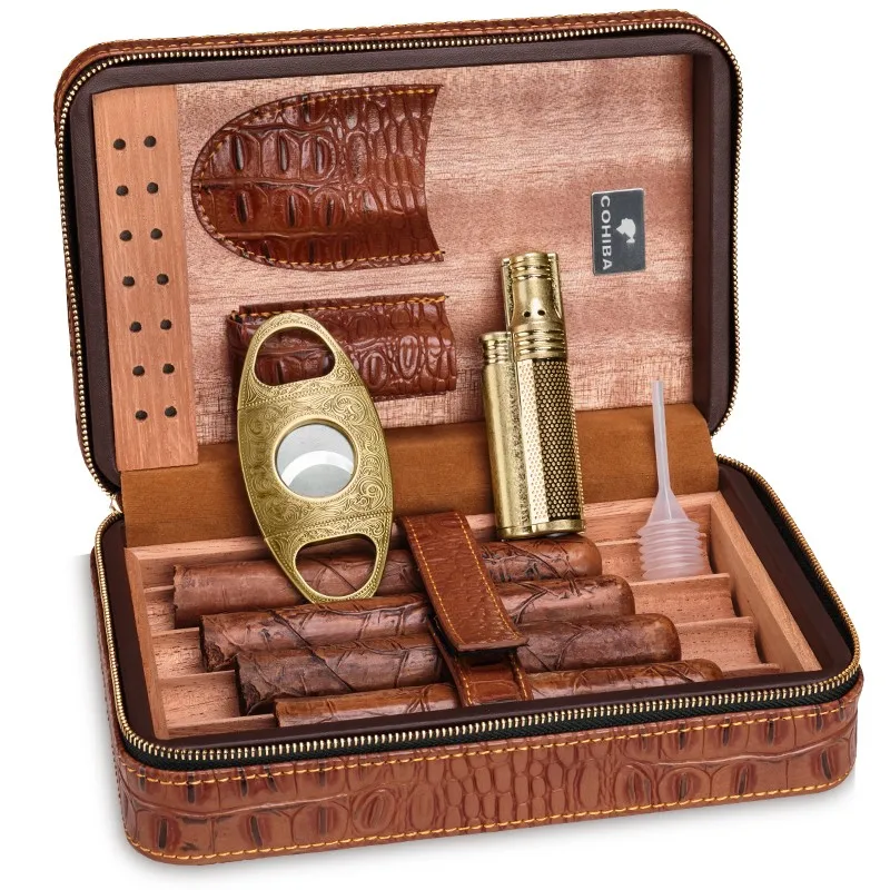 New Design Portable Cohiba Cigar Humidor Case Cigar Cutter Lighter In
