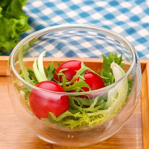Image of Top quality heat resistant double wall glass salad serving bowl