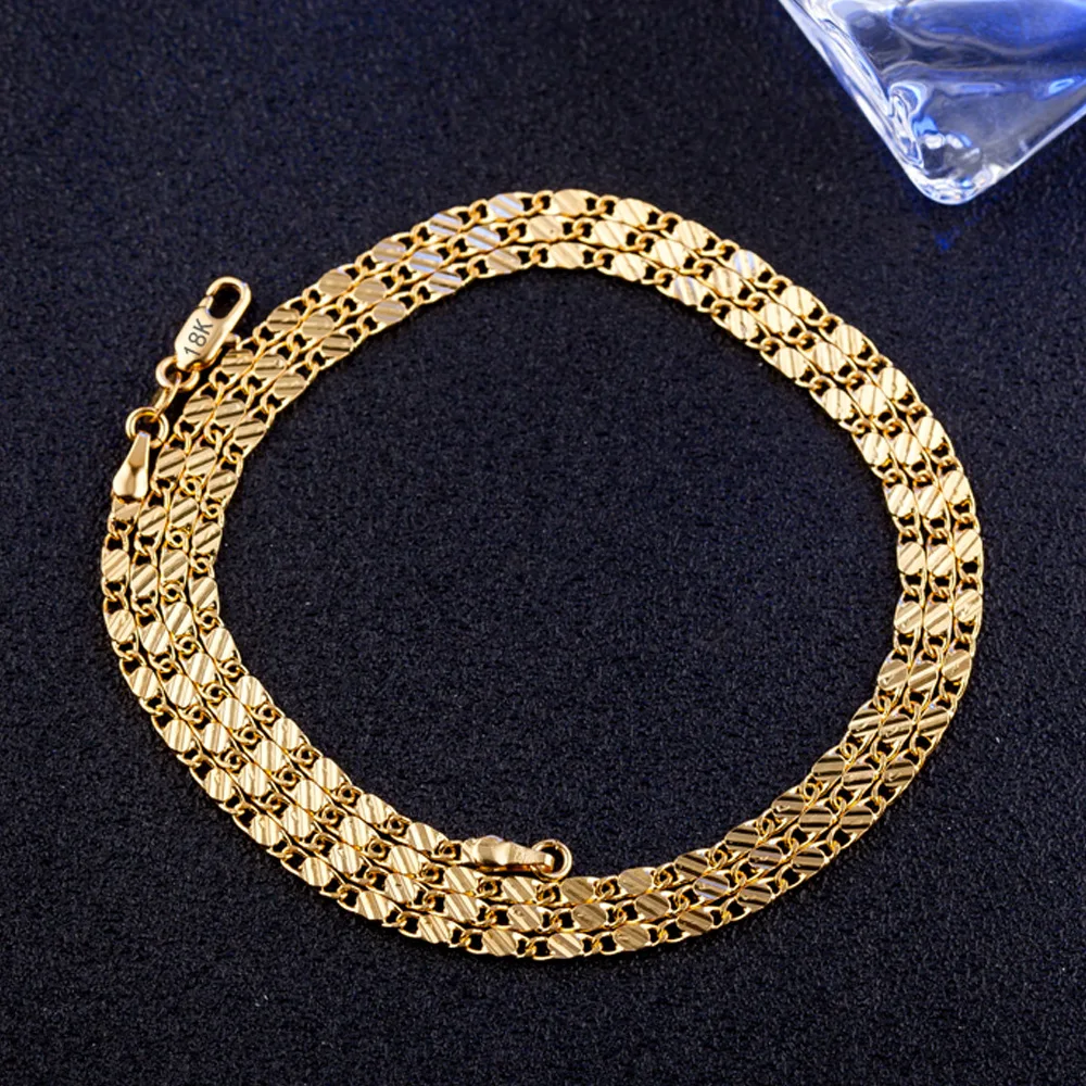 

wholesale cheap Plating 18K men gold 2mm flat chain factory oem stamped 18kgf chain stock for 16 18 20 22 24 26 28 30 inch, 18k gold