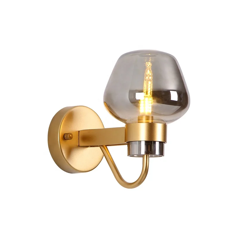 

Nordic modern simple bedside lamp black glass lamp shade wall lamp for home hotel decoration, Gold