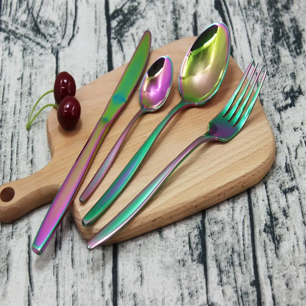 

Wedding Cutlery Set,Rainbow Plated Stainless Steel Flatware,24 pcs Or 16 pcs Flatware, Rainbow, but can customize