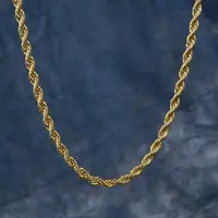 

KRKC&CO Hip Hop Necklace 3MM 24inch 14K Gold Mens Rope Chain Brass Rope Chain