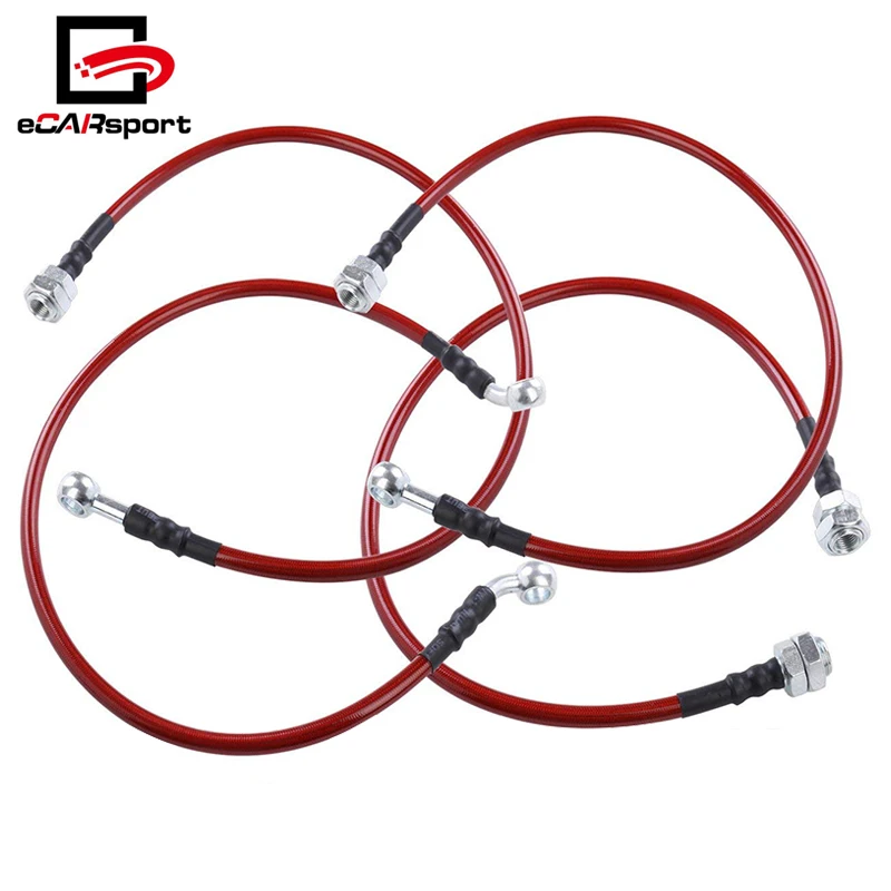 01-05 Honda Civic Front Rear Red Stainless Steel Hose Oil Brake Line Cable Black