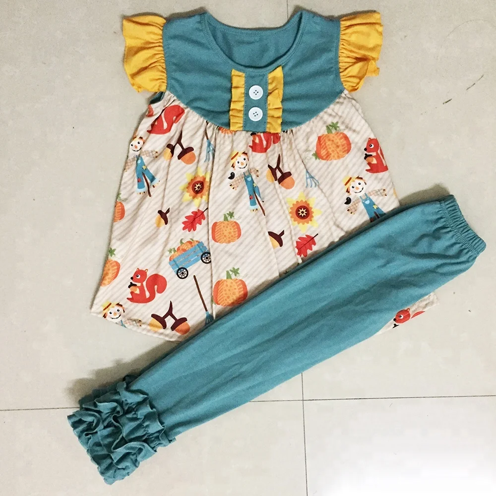 

wholesale USA baby clothes flutter sleeve outfits international kids wear brands custom clothing, Pink, yellow,