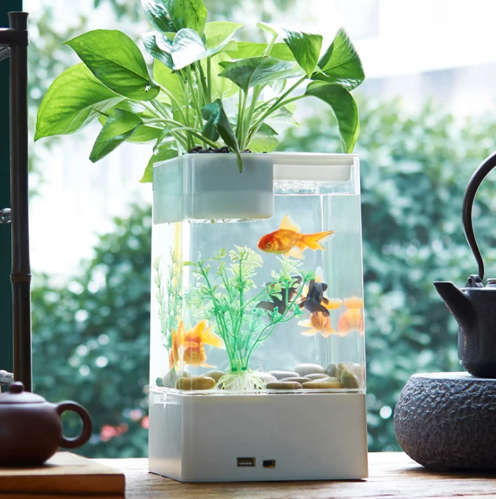 Selfcleaning Fish Tank Lazy Mini Small Acrylic Goldfish Bowl Office Desk Transparent Bucket