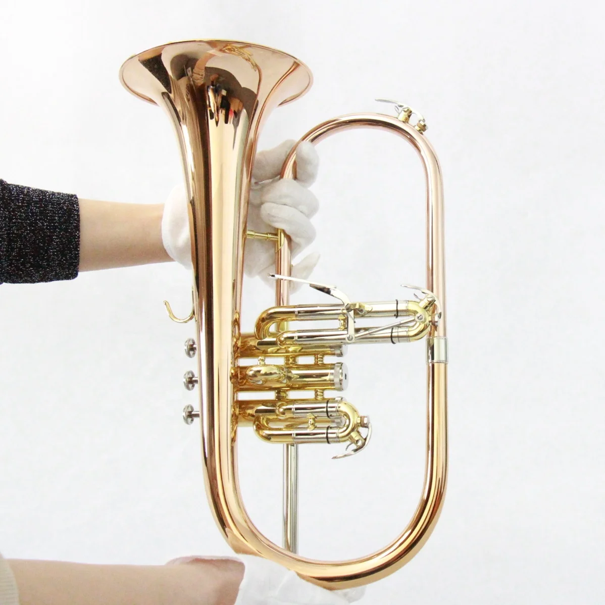 
Professional Bb Roes Brass Body crupronickel Side Gold Lacquered Flugel Horn 