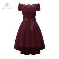 

2019 wholesale Semi Formal vintage off shoulder short sleeve lace cocktail bridesmaid party dresses