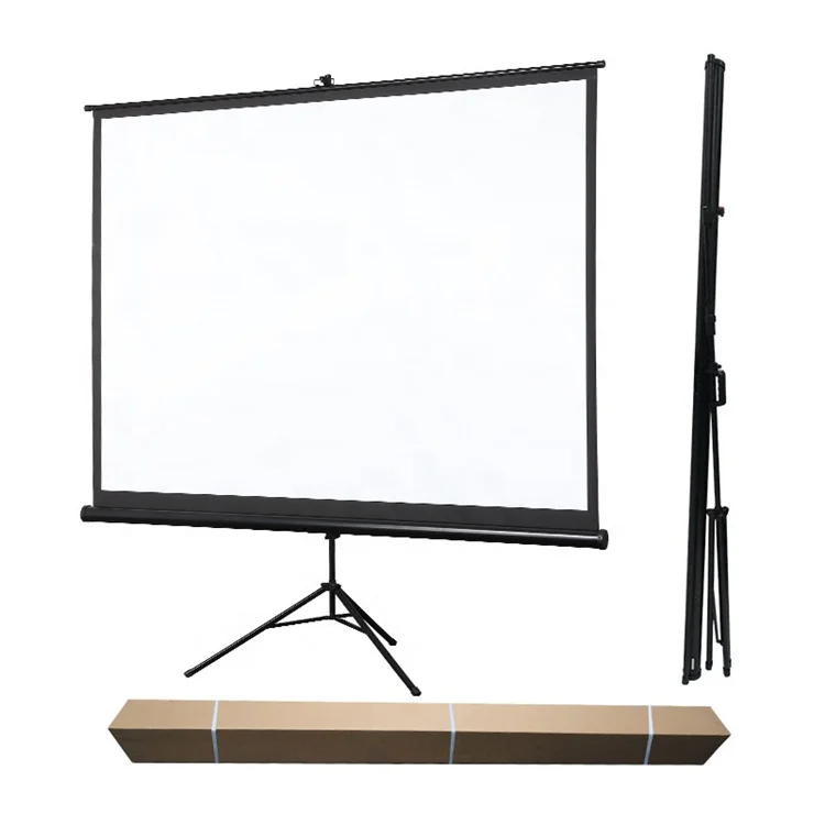 

Tripod projector screen projection stand for watch 110 inch 16:9 Projection Screen HD Adjustable Tripod Manual Pull-down, White