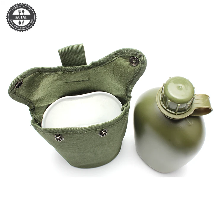 1l Military Canteen Water Bottle With Camping Cooking Cup & Insulation