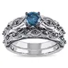 PES Fashion Jewelry! Vintage Two Tone Blue Sapphire Bridal Stackable Ring (PES6-1658)