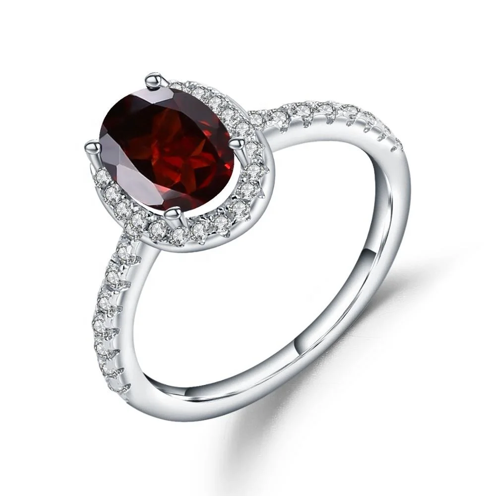 

Abiding Natural Red Garnet Jewelry 925 Sterling Silver Halo Gemstone Engagement Rings for Women