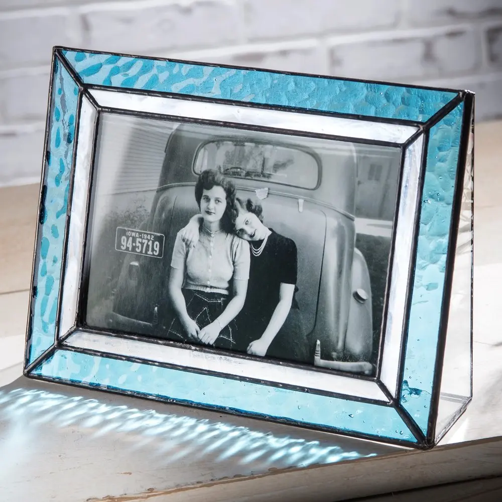 J Devlin Pic 401-46H Light Blue Glass Picture Frame Tabletop 4x6 Horizontal Photo Frame Home Decor