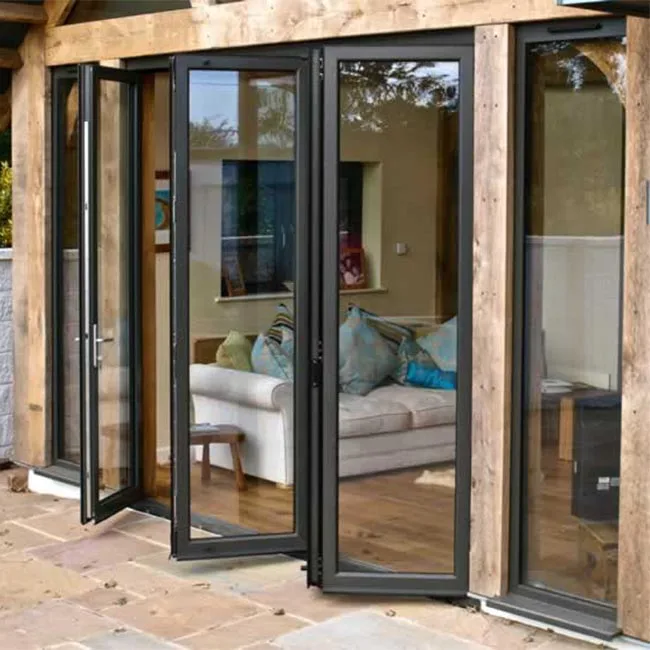 Tempered glass aluminum sound proof screen folding patio door