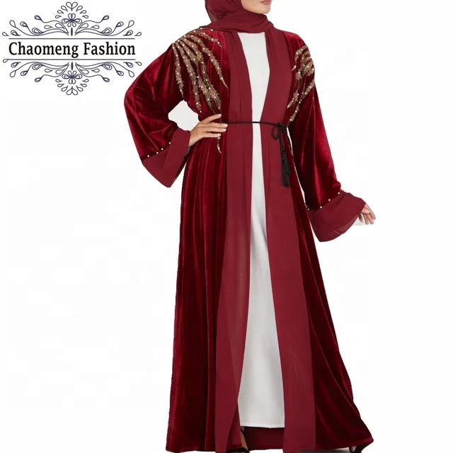 

1703# UAE Abayas For Women Winter Kaftan Velvet Muslim Hijab Dress Jilbab Robe Dubai Turkish Islamic Clothing, Wine,navy/customized