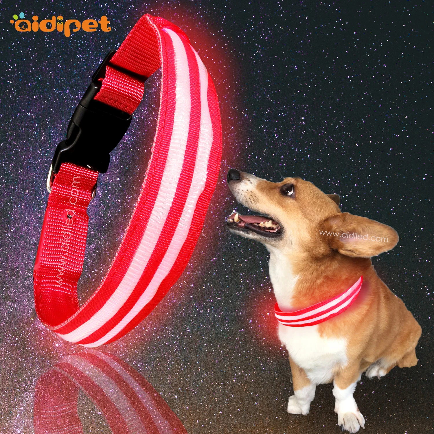product-AIDI-Hot New Products Night Safety Pets Accessories Nylon LED Dog Collar colorful nylon coll-1
