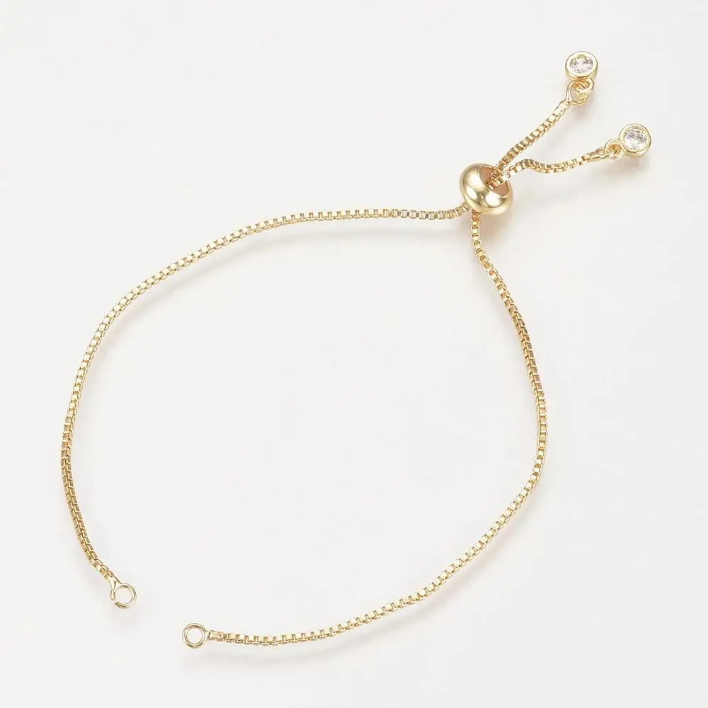 

PandaHall Brass Bracelet Cubic Zircon Box Slide Extender Chains, Golden