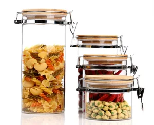 Image of 500ml 1000ml 1800ml home goods sealed air tight glass jar with bamboo lock lid