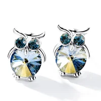 

Dara Jewelry Blue Cute Crystal Night Owl Clip-on Earrings for Girl