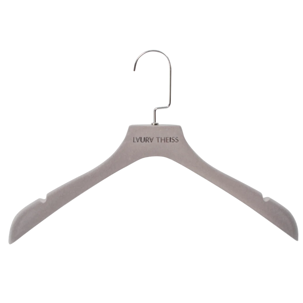 

Retails Plastic Luxury Black Non-Slip Velvet Clothes Coat Hanger with Printed Logo, Grey