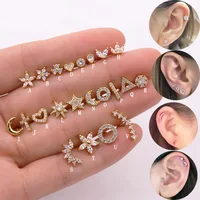 

16G Silver Gold Circle Heart Drop Flower Various Shape Steel Barbell CZ Helix Piercing Jewelry Rook Conch Tragus Screw Back Stud