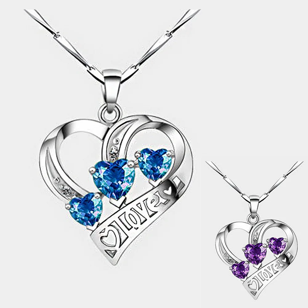 

Mother's Day Plated White Gold Purple/Blue Birthstone Heart-shaped Simple Design Jewelry Fashion Necklaces, Purple/blue birthstone necklace