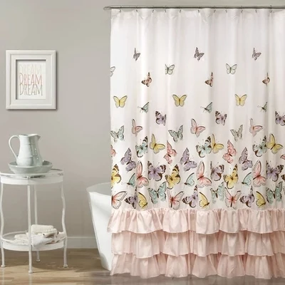 

Butterfly Shower Curtain On White,Butterfly Pattern Ruffled Fold Shower Curtain/, Customized color