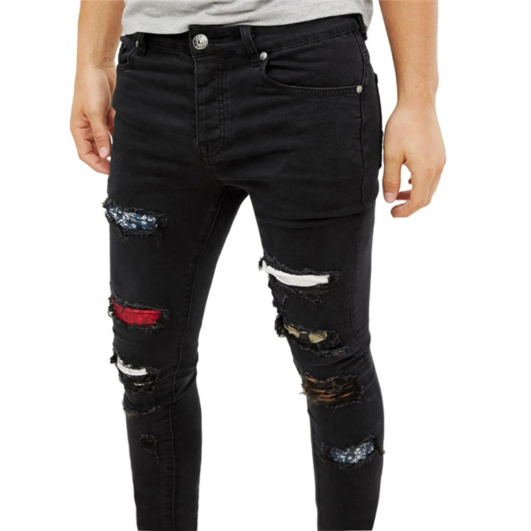 2019 new fashion style ripped skinny jeans long pent men
