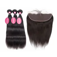 

Brazilian Virgin Straight Hair Bundles With Lace Frontal Closure Human Hair Weave 13x4 Ear To Ear Lace Frontal Closure