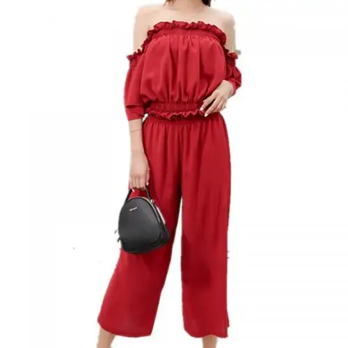 

2019 newest Wide Leg Trousers Off Shoulder High Waist one piece Women Casual Set 333452