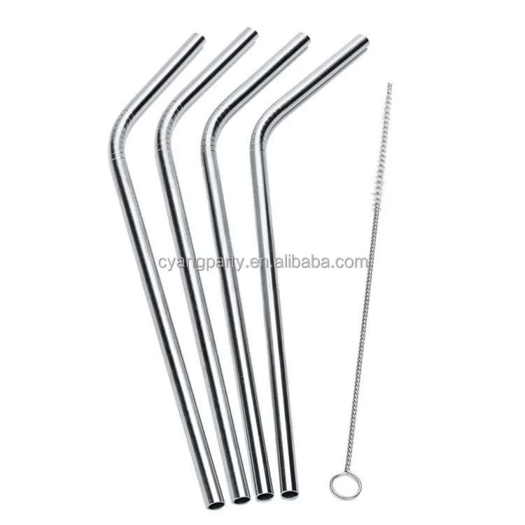 

Bent 8 x 215mm 8.5inch 304 18/8 Food Grade Stainless Steel Wide Reusable Metal Straws, Stainless silver