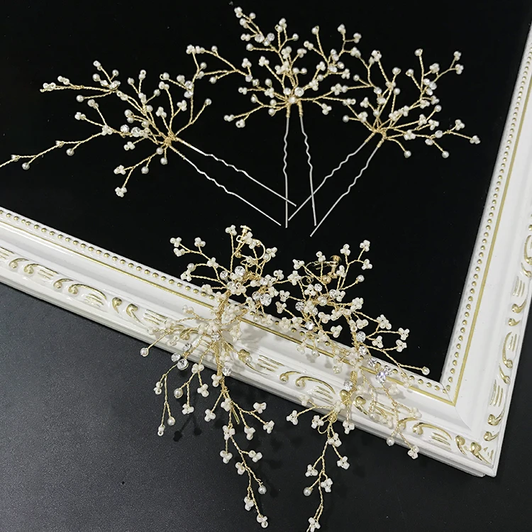 

Deluxe Luxury bridal hair pins wedding handmade hair accessories romantic engagement beads rhinestone beads bridal jewelry