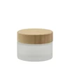 custom printed cosmetic package 30g 50g frosted glass bamboo jar with Child Resistant lid in stock
