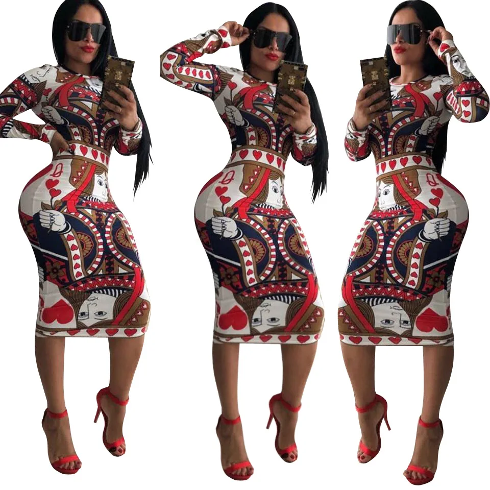 

Wholesale Women long sleeve bodycon floral pattern sheath midi dresses