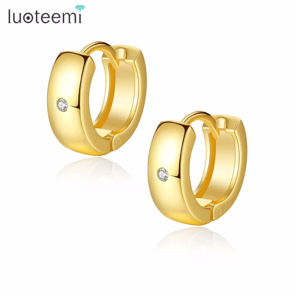 LUOTEEMI Wholesale Small Hoop Earrings Piercing Huggie Earrings For Women Or Men Brincos Jewelry White Cubic Zirconia Earrings