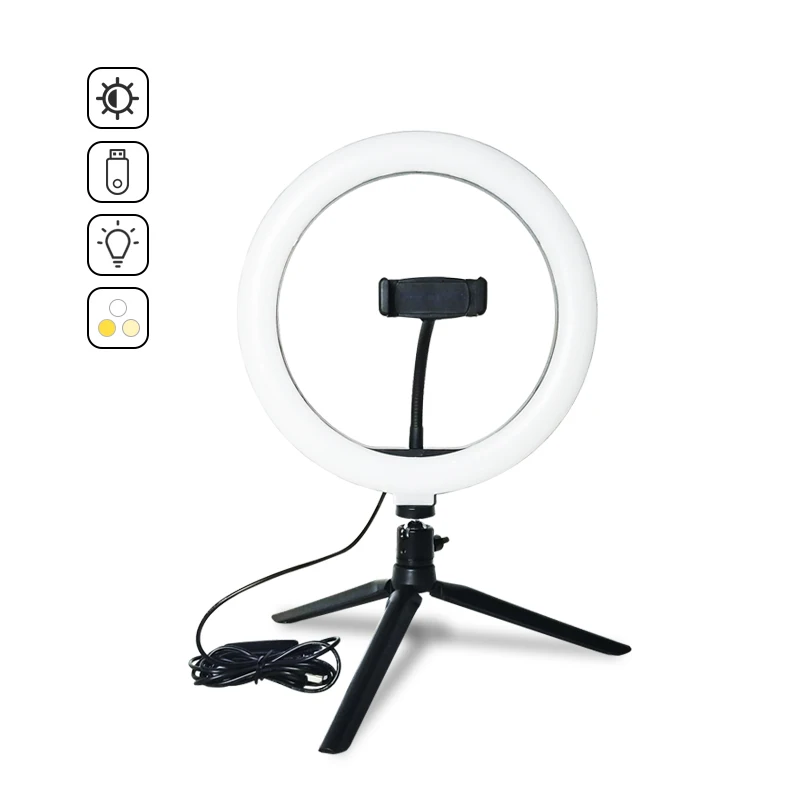 

360 Degree Adjusted Phone Holder 10" LED Ring Light For Webcast, Black
