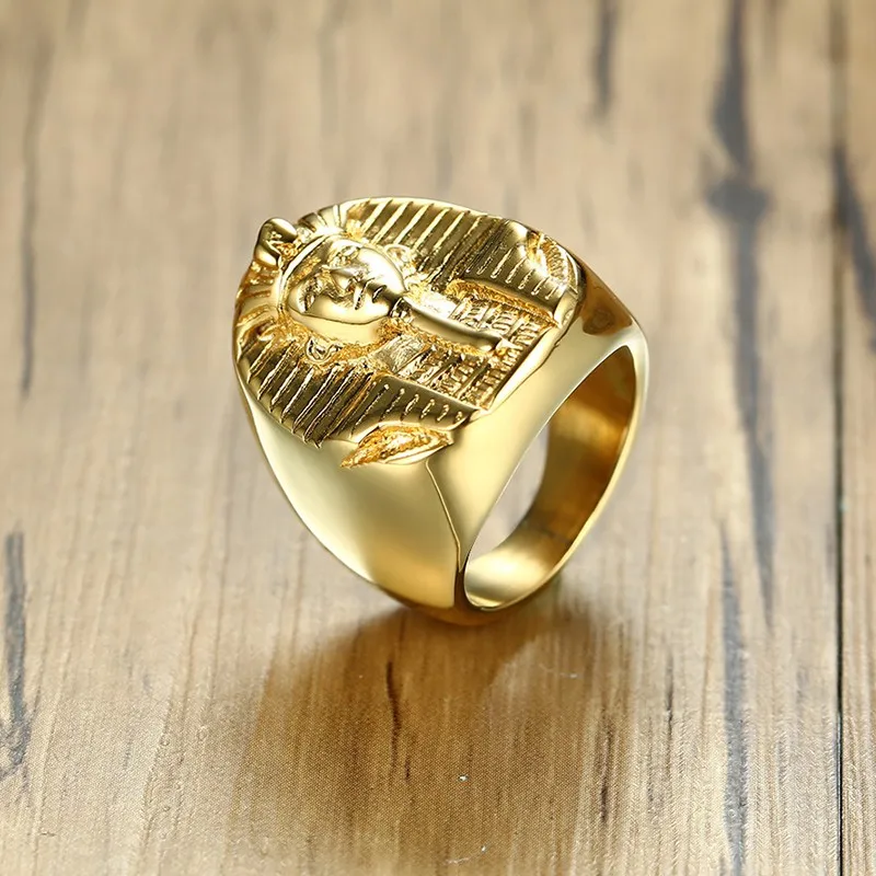 Egyptian Jewelry Stainless Steel Pharaoh Ring Punk Rock Mens Gold Ring
