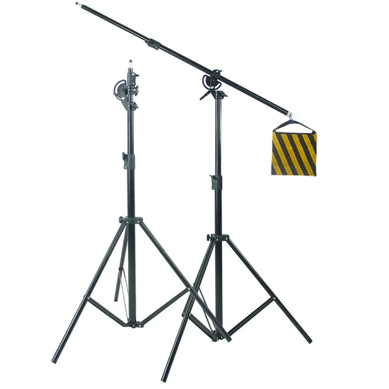 

2 in 1 professional video photography flexible tripod light stand with overhead booms arm for studio shooting, Black