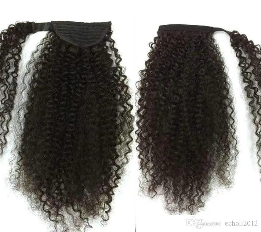

Kinky curly wrap around human hair ponytail hairpiece ,100% brazilian virgin hair drawstring pony tail 140g