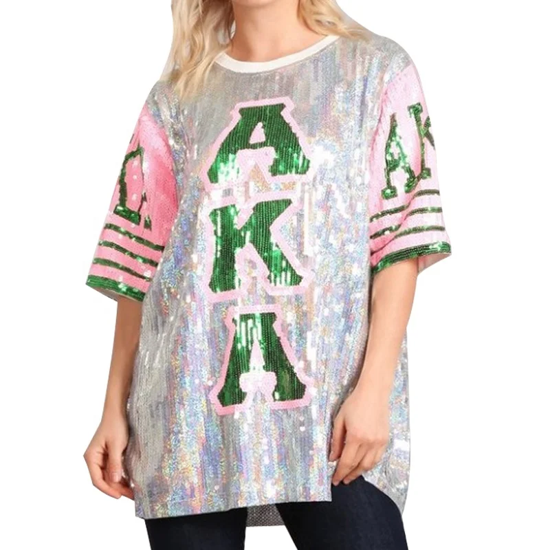 

YIZHIQIU Sequined Oversized AKA sequin T Shirt Dress Jersey Shirt