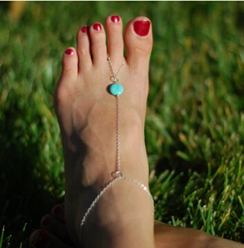 

Sample fashion Silver Metal Alloy & Turquoise Barefoot Sandal Anklets, As photo show