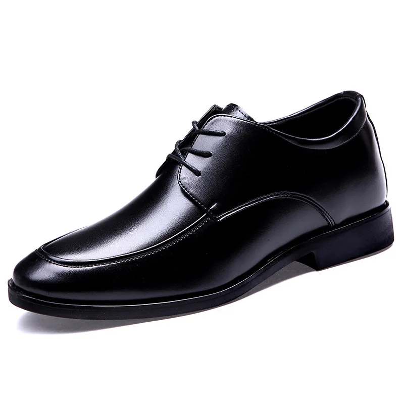 

hot sale genuine leather men dress shoes anti-slip rubber outsole elevator shoes men height increasing shoes, Black