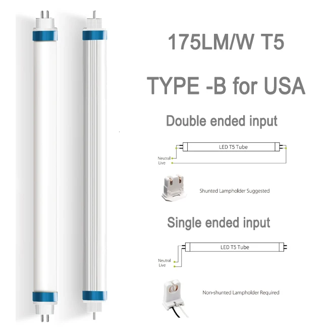 Newest products high quality patented dlc t5 led retrofit tube 175lm/w 16mm replace Master TL5 HO HE 54W 49W 80W