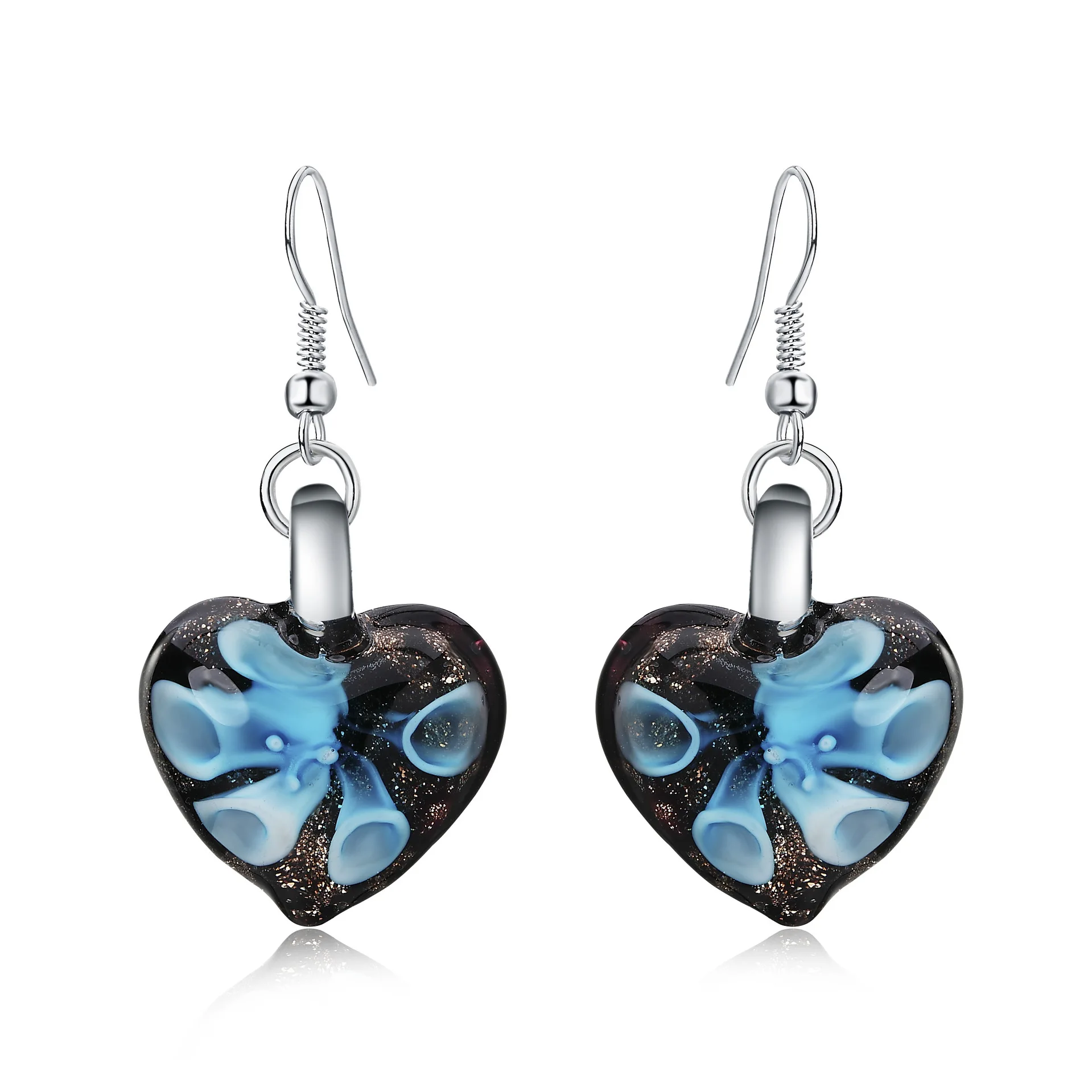 

New Fashion Women's Blue Murano Glass Heart Shape Dangle Earrings, Picture