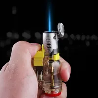 

002 High-quality Plastic Transparent Straight Flame Inflatable Gas Torch Lighter With Fire-locking Function Wholesale