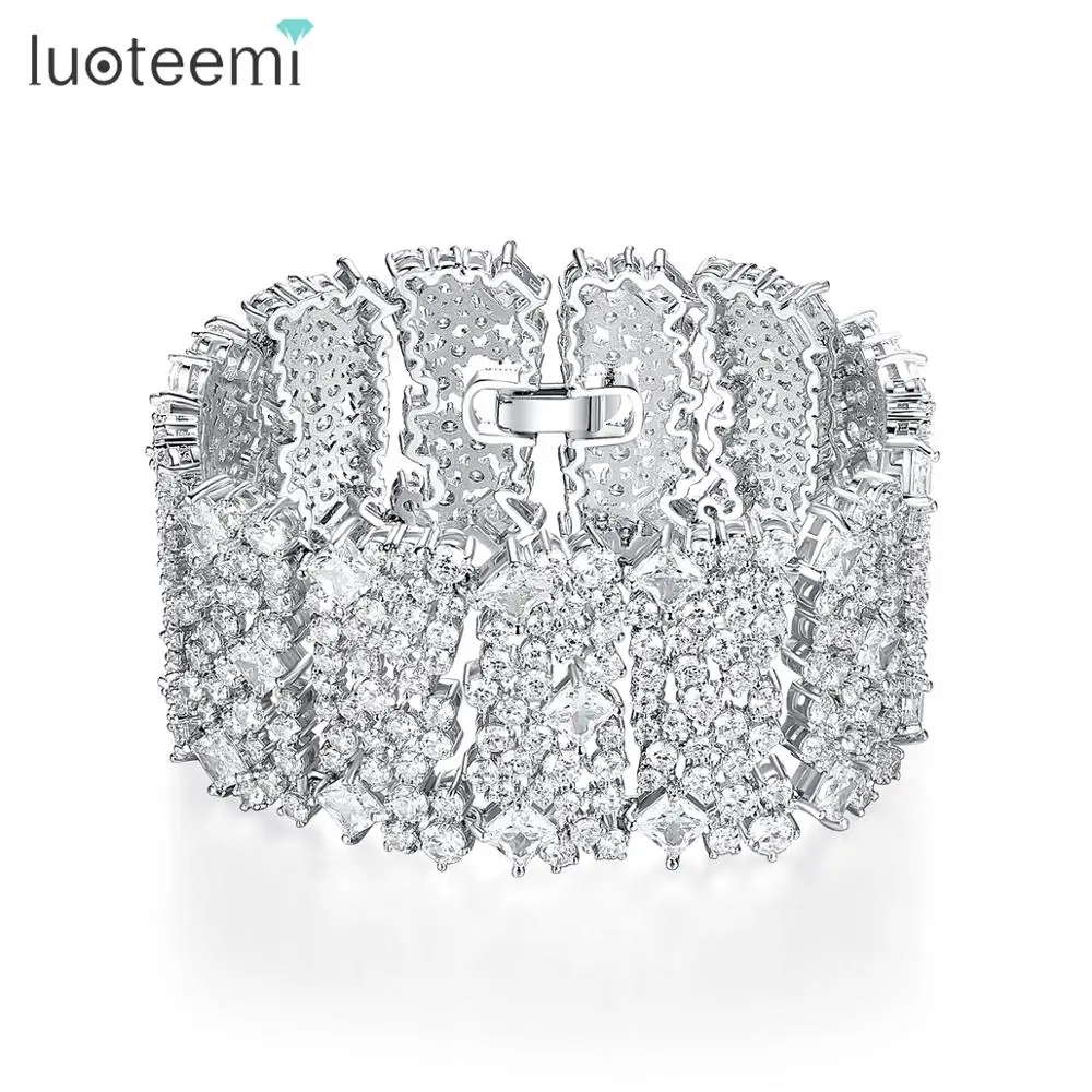 

LUOTEEMI Luxury AAA Cubic Zirconia Stones Bracelets Wedding Bangles for Women Fashion Jewelry Wholesale