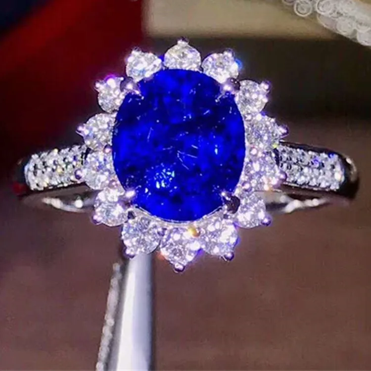 

diamond gemstone jewelry wholesale 18k gold 2.14ct Sri Lanka natural unheated royal blue sapphire ring for women