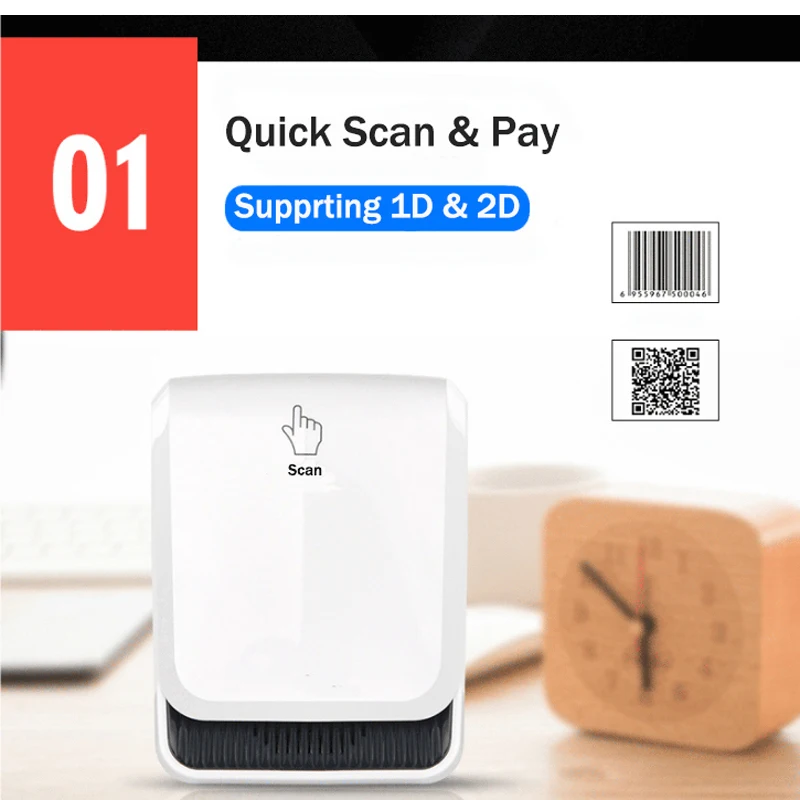 White IP42 CMOS Sensor Platform Reading USB Desktop 2D Barcode Scanner HM-6