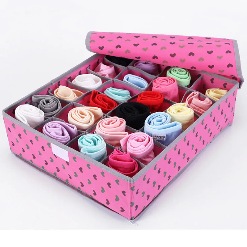 Foldable Fabric Underwear Bras Apparel Drawer Divider Basket Organizer Storage Bins Containers Multi-layer Storage Box with Lids