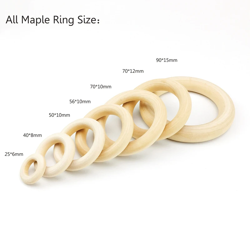 
Custom Private Label 50mm Organic Maple Wooden Ring Hanging Accessories Toys Bayby Teething Play Gym Stroller 